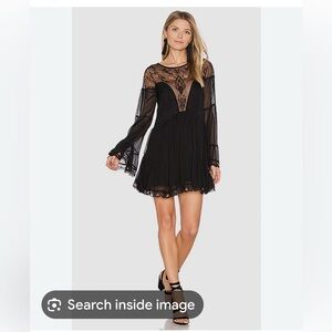 Free People Panama City Black Sheer Long Sleeve Mini Dress XS